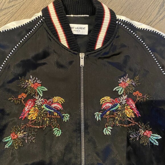 SAINT LAURENT PARIS BIRDS OF PARADISE SATIN VARSITY JACKET - Picture 2 of 5